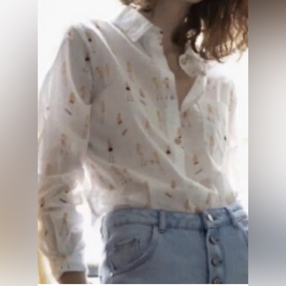 Medium Anthropologie Acote white skater girl blouse Skateboard. A545 - Picture 2 of 7